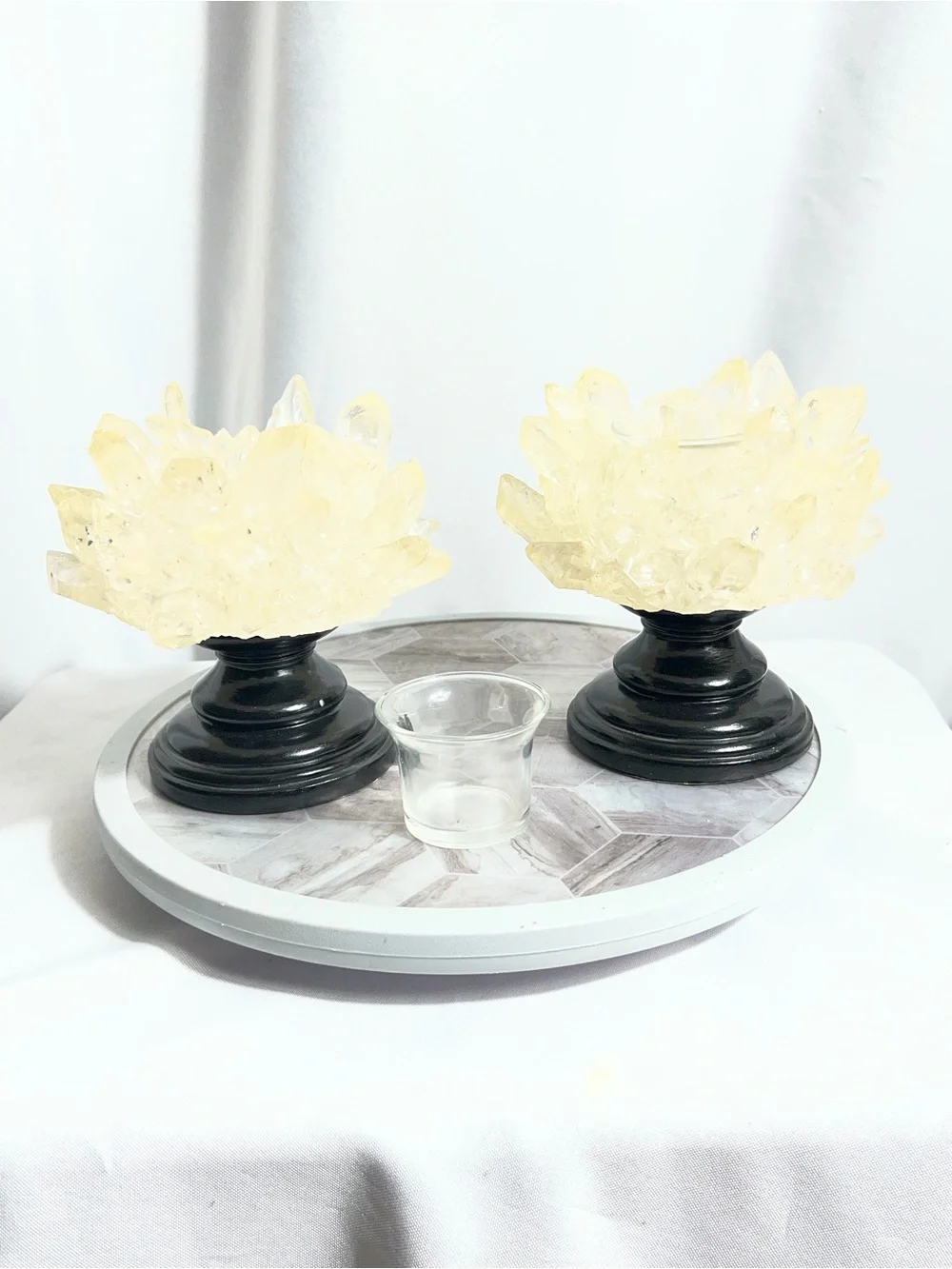 Arty Imports Resin Crystal Cluster Tealight Candle Holders Set of 2 Black Base